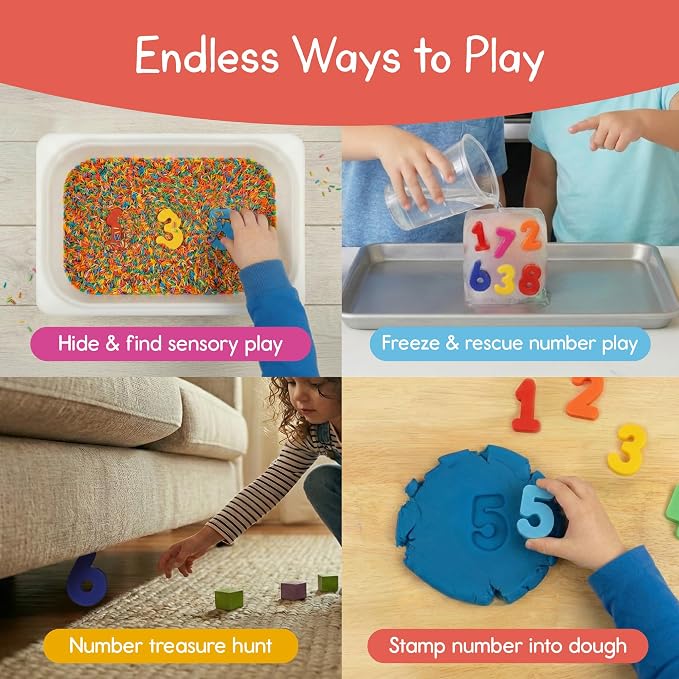 7 Days of Play Number Puzzle for Kids, Sensory Bin Insert for Sensory Tables, Silicone Numbers, Wooden Fine Motor Learning Toy