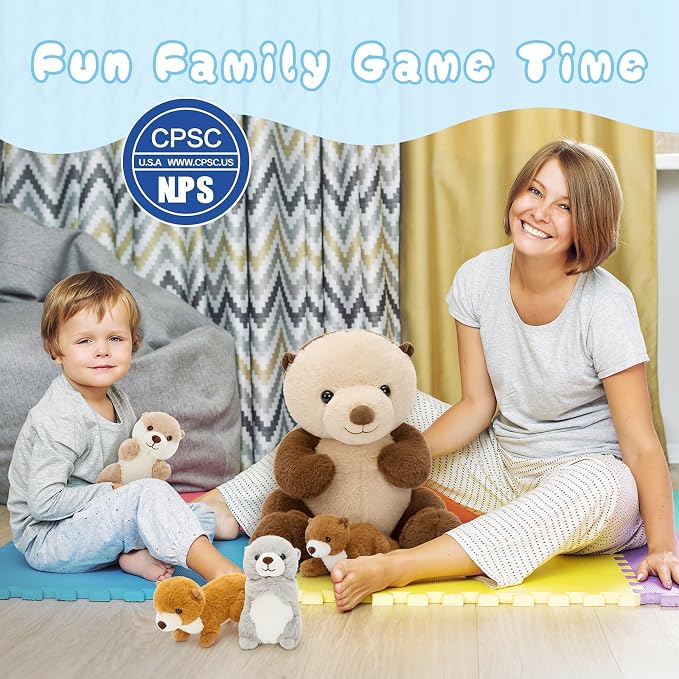 MaoGoLan 5pcs Otter Stuffed Animal - 14.5" Mommy Sea Otter Plush with Babies Inside, Soft Cute Stuffed Otter Plushies Toy for Kids Boys Girls, Ideal Gift for Christmas Birthday Holidays