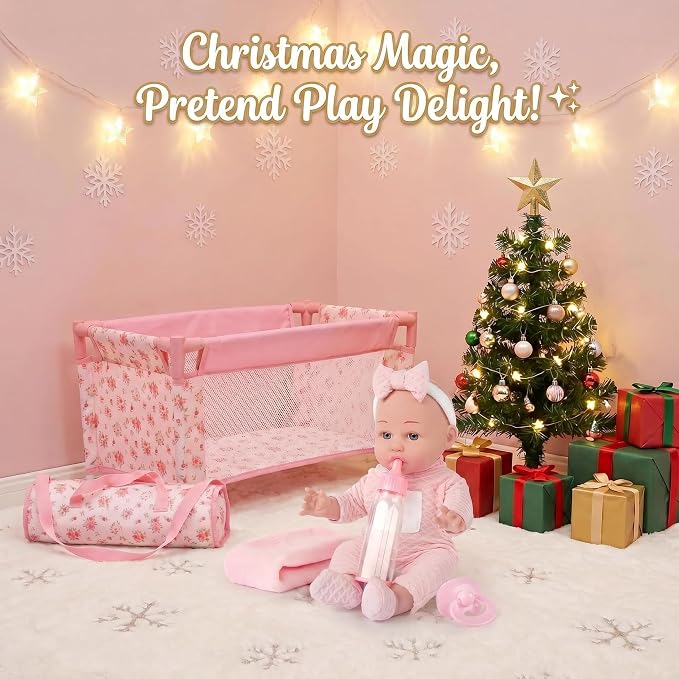 12'' Baby Doll in Gift Box - Toddler Baby Doll Set with Pacifier, Feeding Bottle, Blanket | Great Gift for 3+ Year Girls Pink