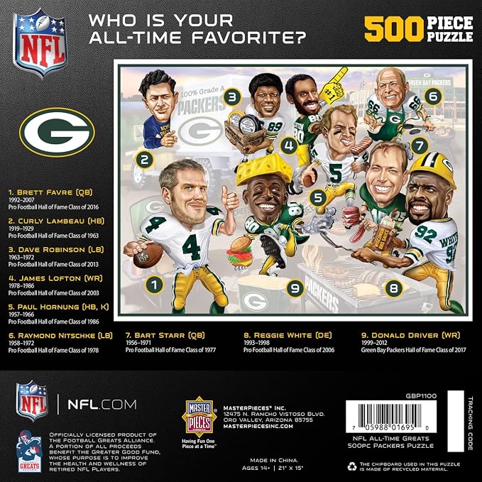 MasterPieces 500 Piece Sports Jigsaw Puzzle for Adults - NFL Green Bay Packers All-Time Greats - 15x21