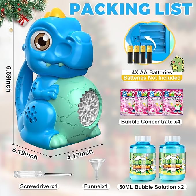 Zerhunt Dinosaur Bubble Machine for Toddler: Automatic Blower with Lights, Large 150ML Tank & Powerful Motor - Produces 15,000+ Colorful Bubbles/Min for Magical Party, Birthday