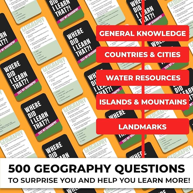 QUOKKA Trivia Card Games for Adults with 500 Questions – Geography Board Games for Adults, Teens and Families – Trivia Cards with Answers – Fun Party Game for Family Game Night