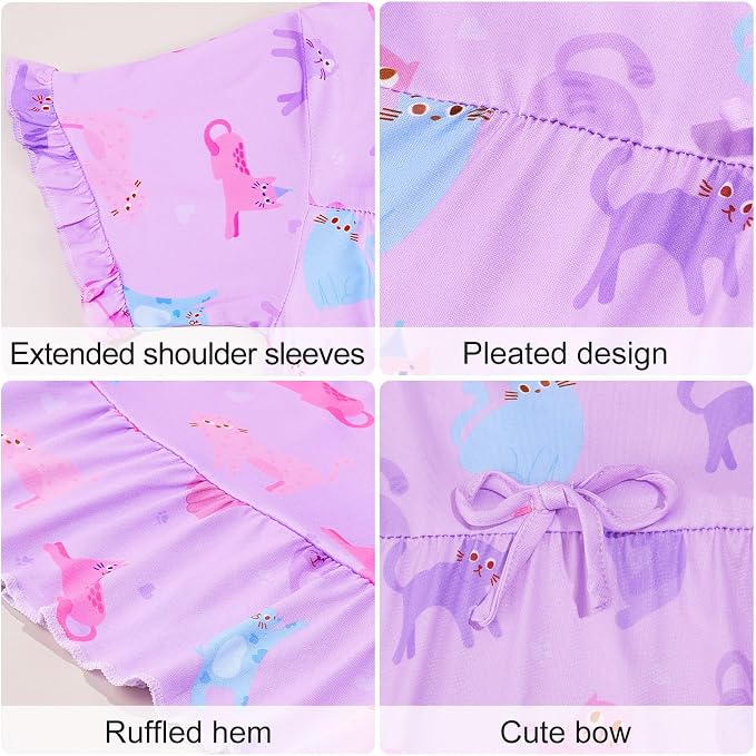 MHJY Matching Girls & Doll Nightgowns Vintage Short Sleeve Sleepwear Pajamas Dress for Girls and 18" Girl Doll