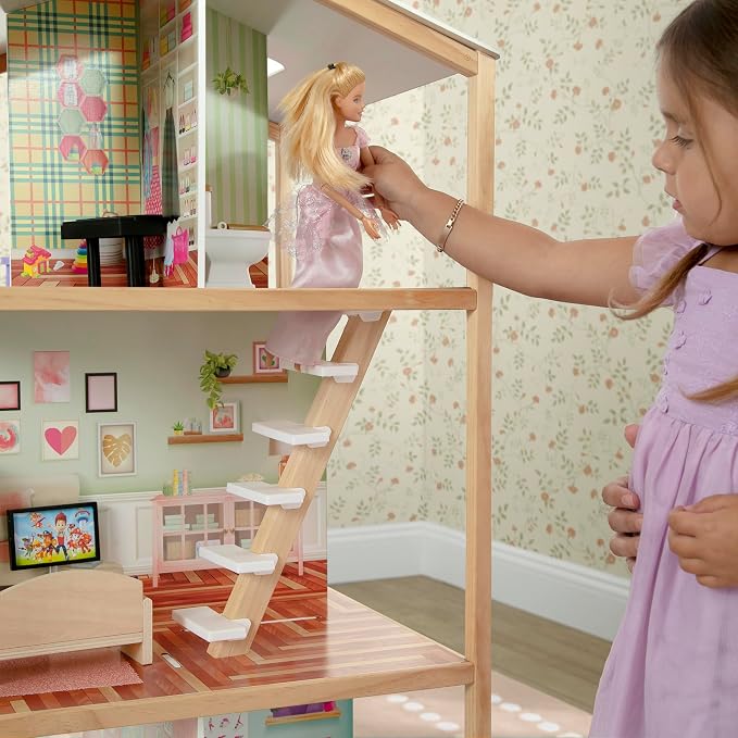 Delta Children Moveable Mansion Dollhouse - 360-Degree Play Dollhouse with Wheeled Base - Includes 16 Accessories - Fits 12-inch Dolls - Pretend Play Dream Gift for Ages 3+