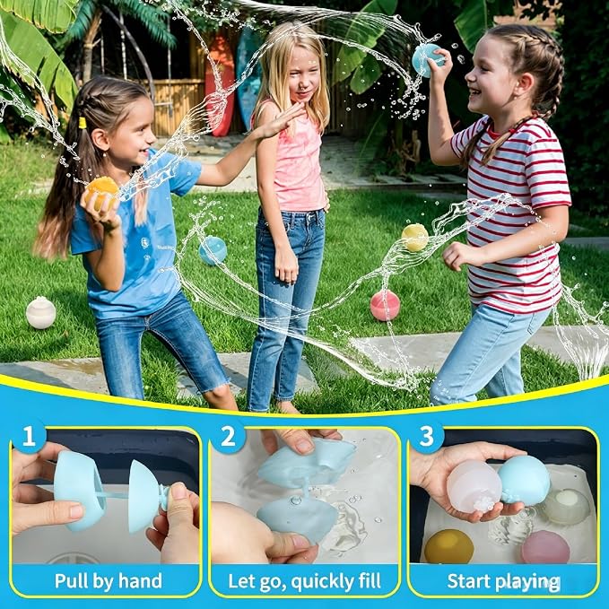 Reusable Water Balloons, Refillable Silicone Water Balls 12 Pack, Self Sealing Water Balloons, Quick Fill Water Balls for Kids Pool Beach