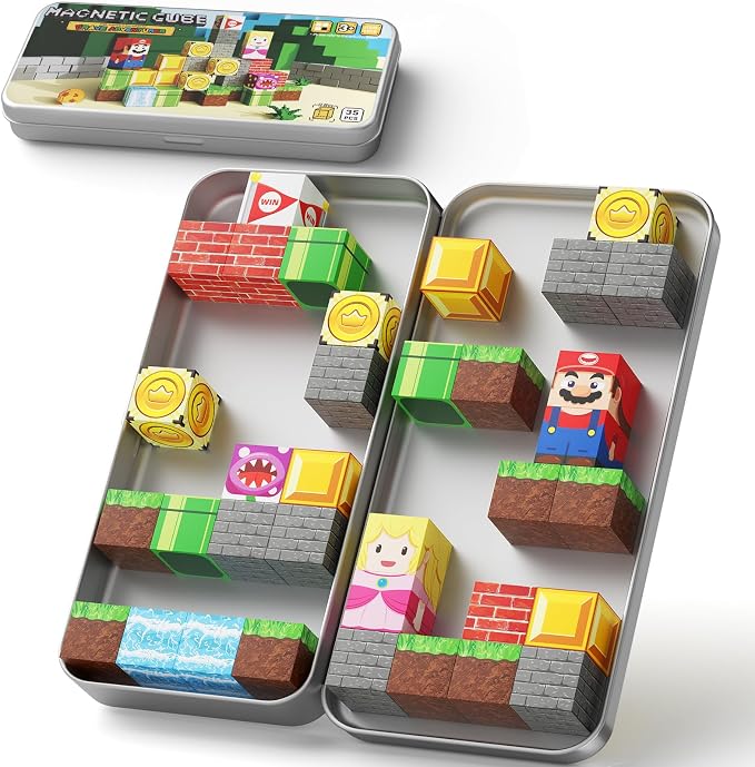 WMXDU Mini Magnetic Blocks, Travel Magnet Building Blocks for Toddlers, 35 PCS Magnetic Building Toys with Portable Iron Box STEM Educational Magnet Toys for Kids Ages 3 4 5 6 7 8 Year Old Boys Girls