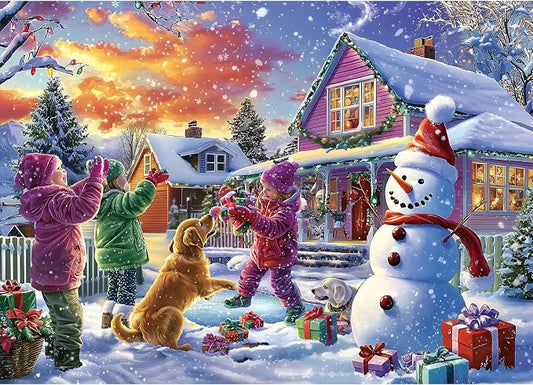 Christmas Puzzles for Adults 1000 Pieces, Christmas Snowman Ice Sculpture with Dog Jigsaw Puzzles Adults and Teens Family Challenging for Game Nights (27.5 x 19.7 inch)