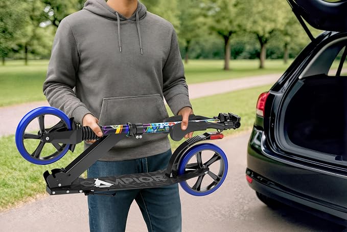 Campior Kick Scooter for Ages 6+, for Kids, Teens, and Adults, Max Load 240 LBS, Foldable, 8-inch Big Wheels for Kids and Adults, with Kickstand, 3 Adjustable Levels, Child Safety Approved, Tree