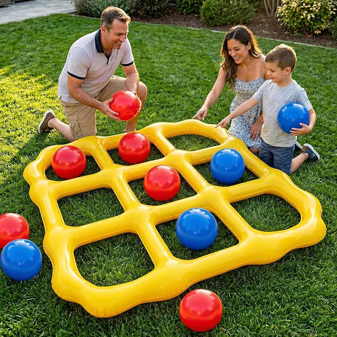 Tic-Tac-Toe Pool Toys Game Set, Giant Inflatable Floating Board Set with 10 Balls, Pool Toys Party Game for Kids Adults Teens, Summer Water Party Backyard Beach Yard Field Day Outdoor Activities