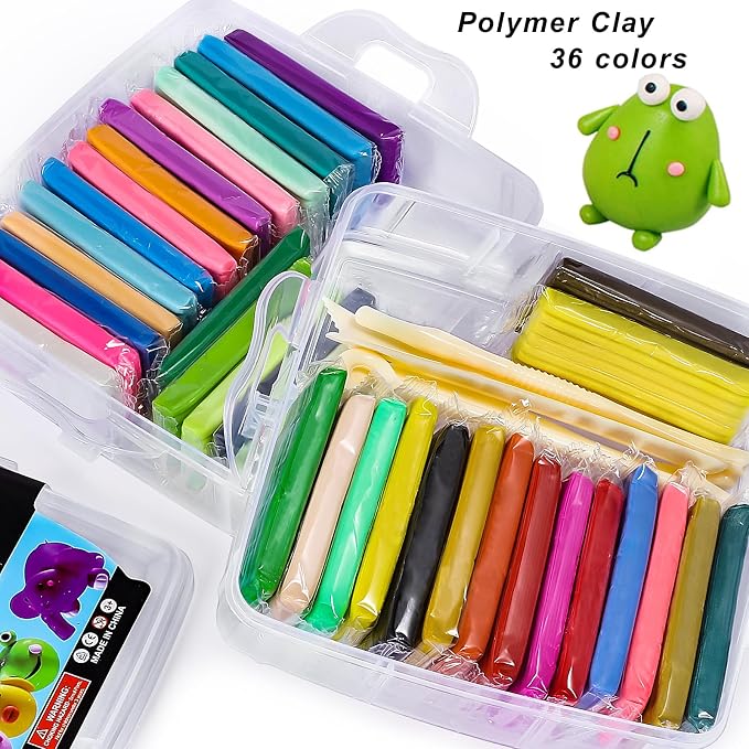 CiaraQ 36-Color Polymer Clay Oven Bake Modeling Kit for Kids & Artists | Non-sticky & non-toxic. 2.6 lb. With sculpting tools. Classroom & Home Use. Fun gift for Kids & artists. Ages 4+.