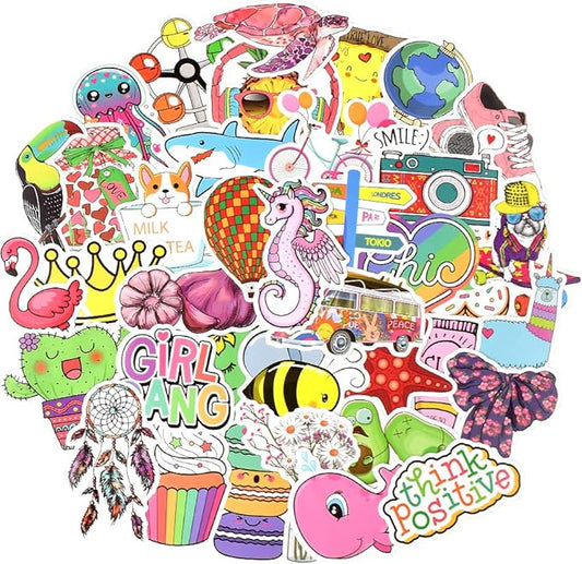 QTL Waterproof Stickers for Girls Cute Stickers for Water Bottles Hydro Flask Kids Teens Waterproof Vinyl Packs 100Pcs