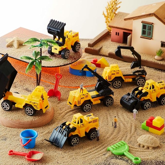 12 Pcs Construction Party Favors for Boys, Mini Construction Vehicles Children's Day Gift, Mini Pull Back Cars Excavator Toys Small Trucks Bulk for Kids Girls Birthday Cake Toppers (Excavator Set)