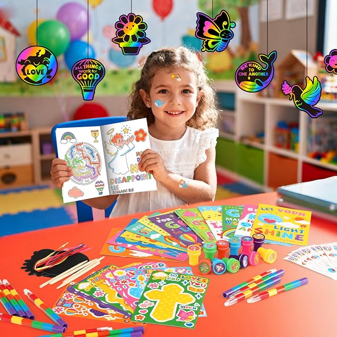 BenLouis Bible Party Favors Christian Inspirational Verses Coloring Set Gift Prizes Bulk for Kids Operation Christmas Child Sunday School Religious Activities Goodie Bag Stuffers（12set Verses）