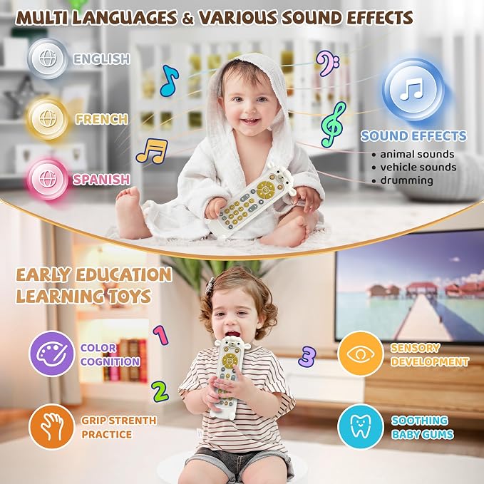 KIRALUMI Baby Remote Control Toy - Baby Musical Toys, Early Number Learning in 3 Languages (English, Spanish & French), Preschool Boys Girls Toys Gift 6, 12, 18 Months.