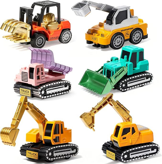 Oriate Diecast Construction Trucks Toys for Boys Girls Age 3 4 5 6 Years Old, Pull Back Cars Set for Engineering Kids, Travel Mini Metal Toy Truck Excavator, Christmas Birthday Class Kids Gifts
