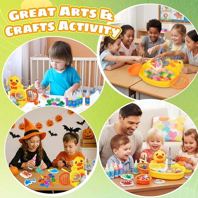 Glow in The Dark Magic Water Elf, Yellow Duck Pool Toy with 12 Aqua Molds,12 Gels to Create Squishy Water Pets, DIY Water Fairy Sensory Toys, Kids STEM Crafts Water Animals, Christmas Birthday Gift