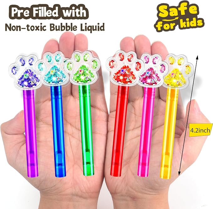 24PCS Glitter Paw Print Bubble Wands for Kids Paw Blue Puppy Dog Party Favors Supplies Decorations Pinata Filler Goodie Bags Suffer Classroom Prizes Birthday Gifts