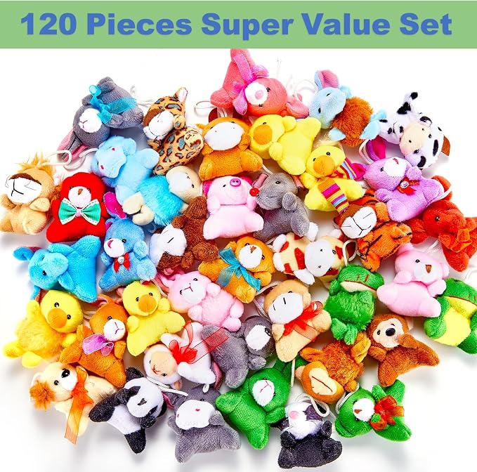 120 Pack Mini Animal Plush Toy Set,Stuffed Animal Party Favors,Keychain Decoration,Christmas Party Favors,Easter Egg Stuffer,Valentine Exchange Toy,Carnival Prize
