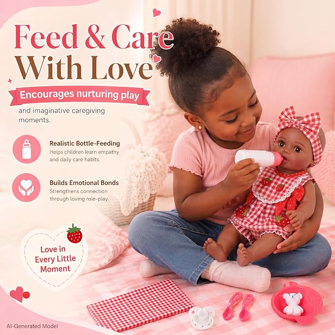 BABESIDE Black Baby Dolls Set - 15 Inch Soft Full Vinyl Washable Realistic Baby Doll with Feeding Accessories, Poseable Real Life Baby Dolls, Interactive Play Toy Gift for Kids Age 3+