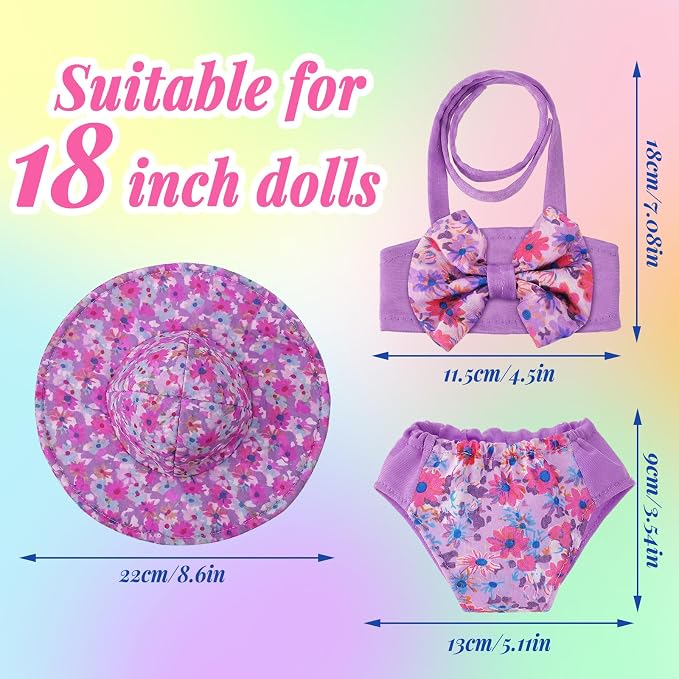 Kajaia 8 Pcs Lavender Purple 18 Inch Doll Clothes and Accessories Doll Swimsuit Dress Flip Flops Hat Outfit Swimsuit Accessories