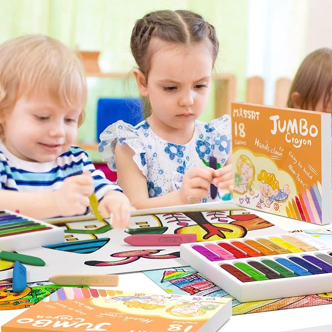 Triangle Jumbo Crayons for Toddlers, 18 Colors Mess Free Unbreakable Crayon Gifts, Easy to Hold Washable Crayons for Kids, Safe Coloring Gifts for Babies and Children