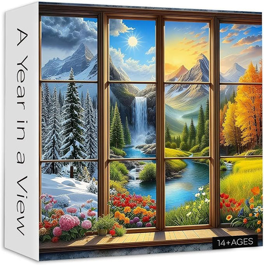 PICKFORU Season 1000 Piece Puzzle for Adults, A Year in a View Jigsaw Puzzles, Nature Art Mountain Scenery Puzzle as Wall Decor