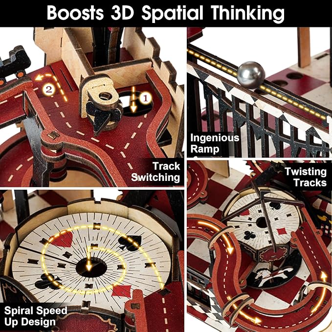 Wooden Marble Run 3D Wooden Puzzles for Adults, Mechanical Wood Marble Track - Wood Model Kits for Adults, Unique Father's Day & Graduation Gifts for Men, Dad, Teens, Desk Decor