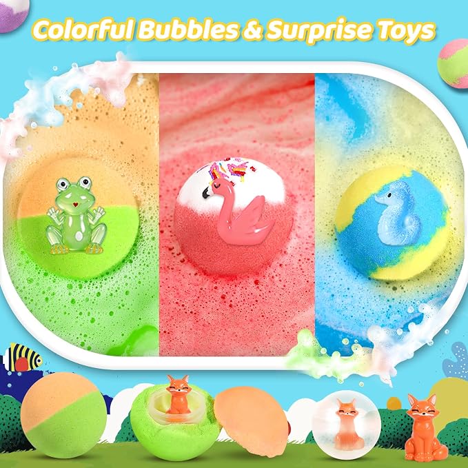 30 Pack Bath Bombs for Kids with Toys Inside, Kids Bath Bombs Gift Set with 30 Sea & Land & Sky Animal Surprise Toy, Child-Safe Natural Bubble Bath Toys, Birthday Gifts for Kids Boys Girls