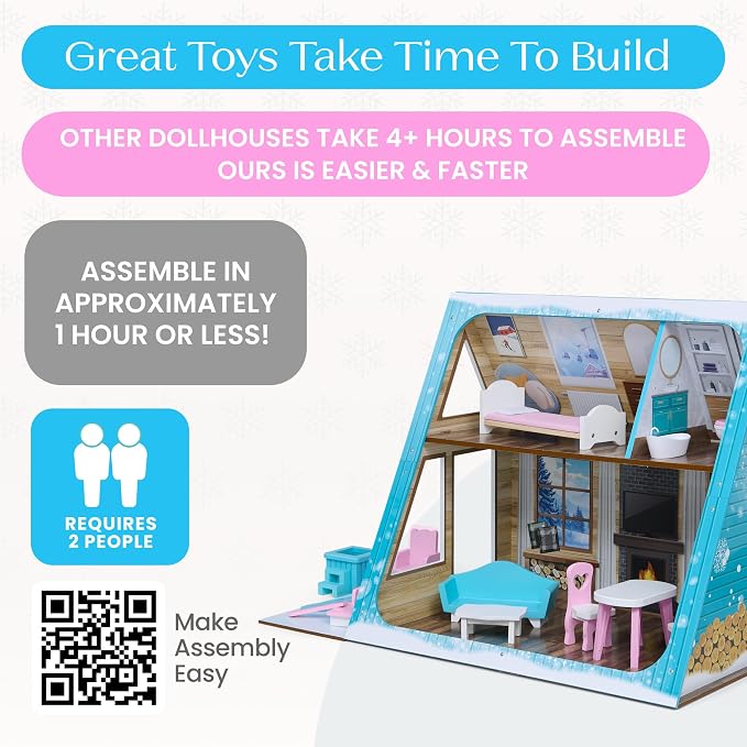 Delta Children Ski Chalet A-Frame Dollhouse - Includes 15 Accessories - Fits 12-inch Dolls - Pretend Play Dream Gift for Ages 3+
