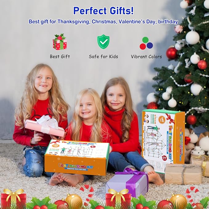 140 PCS Fort Building Kit for Kids Ages 4‑10, DIY STEM Educational Construction Fort Toy Set,Creative Kids Fort Builder Kit, Build Your Own Fort Indoor Outdoor Play Structure for Boys Girls