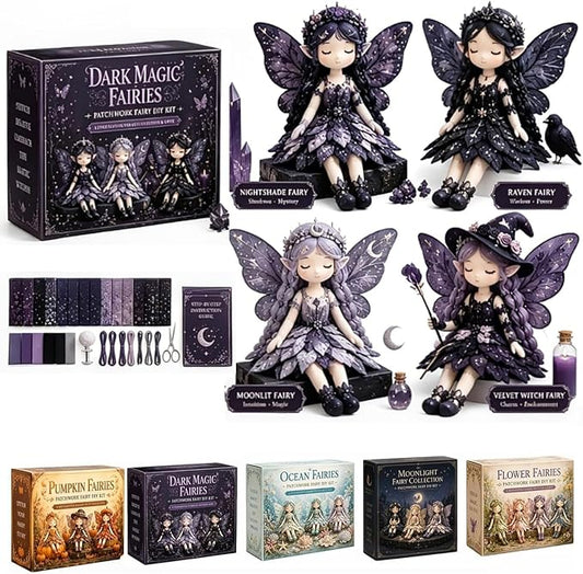 Fairy Patchwork DIY Collection, Fun Flower Fairy Patchwork Sewing Kit, Make 4pcs Winged Elf Cloth Dolls, Complete Fabric Supplies DIY Craft Set for Beginner Crafters, Home Handmade Gift
