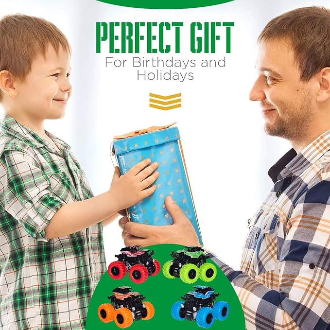 LONANDY Monster Truck Toys for Boys Age 4-7 - Friction Powered Car Toys for Kids Toddlers 3 4 5 6 Years, Push and Go Toy Cars Best Christmas Birthday Party Gift for Boys Girls 4 Pack
