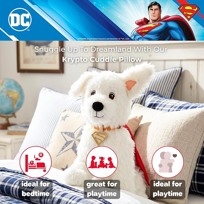 Krypto Superman DC Comics Kids Bedding Super Soft Plush Cozy Cuddle Pillow, Dog, (Officially Licensed Product) by Franco