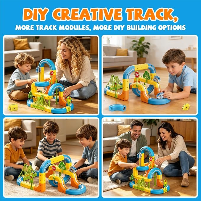 VEAIS Electric Train Set for Kids, 57Pcs 3D Flexible Race Track Sets, Gravity-Defying Motorized Car for Toddlers, Montessori STEM Train Tracks Toys,Birthday Gifts for Kids Boys Girls Age 3 4 5 6 7 8+