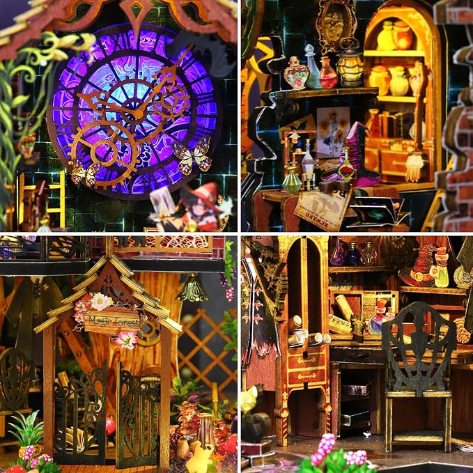 Plustopoy DIY Miniature House Kit,Tiny House Model Kit Dollhouse with Light & Tools, DIY Wooden Dollhouse Miniature Kit for Adults and Teens, Creative Craft Magic House Kit, Home Decor(Magic Spirit)