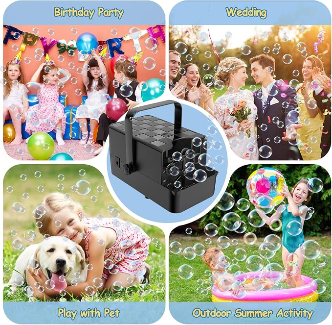 Upgraded Bubble Machine, Make Big/Medium/Small Bubbles, 2000+ - over 10000+ Per Min, Bubble Machine for Toddlers Kids, Bubble Blower Powered by Plug/Battery for Indoor Outdoor Parties Birthday Wedding