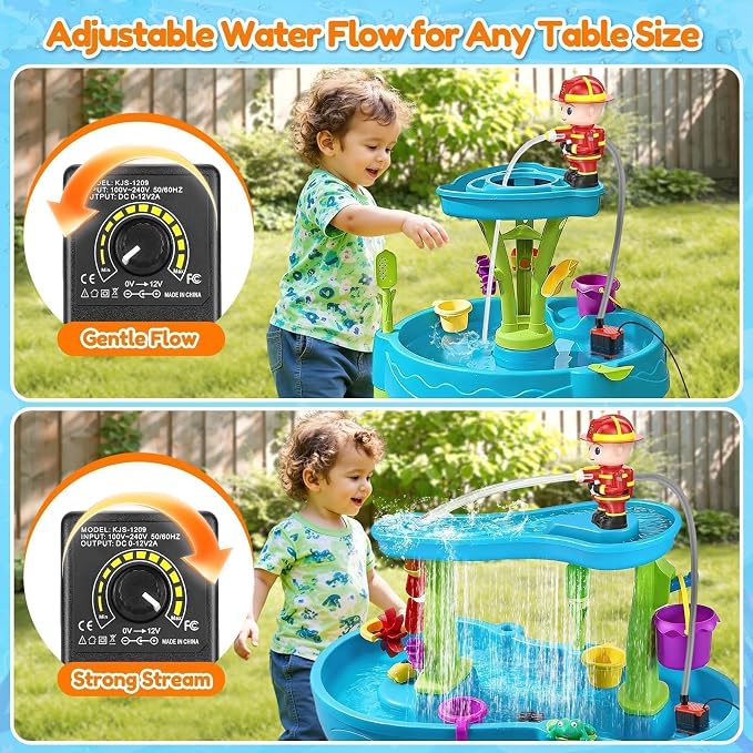 Water Table Pump Kids Toys: Firefighter Water Table Pump Continuous Flow Adjustable Water Pressure 12V Safe Plug-in Long Cord No Drilling Kids Outdoor Water Play Toys Accessories for Toddlers 1-3 4-8