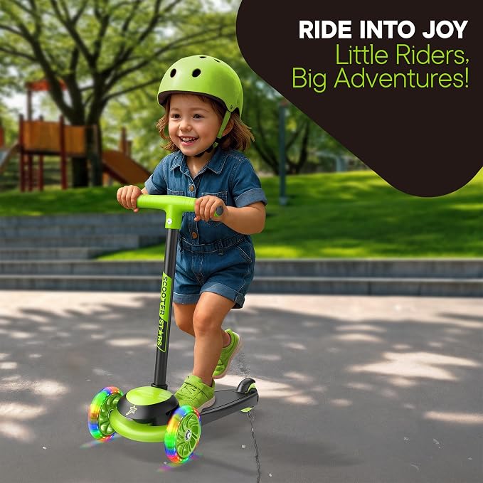 3 Wheel Scooter for Kids, Smooth Light Up LED Front Wheels, Wide Anti Slip Deck, Rear Foot Brake, Easy Lean to Steer Maneuvering, Indoor & Outdoor Ride On Toys for Ages 2 Up,