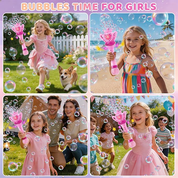 Sitodier Bubble Wands for Girls - Bubble Machine for Toddlers with Rotatable LED Light & Music, Outdoor Easter Birthday Party Bubble Toys, Gift for 3 4 5 6 7 8 Year Old Kids Girls