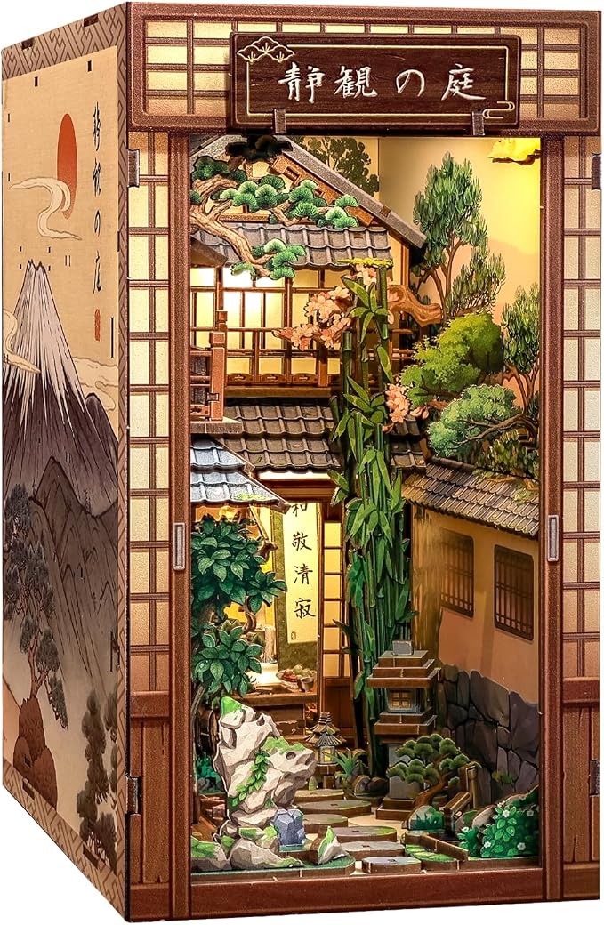 CUTEBEE Book Nook Kit - DIY Miniature House Japanese Zen Diorama Kit, Dollhouse Booknook for Adults, Tiny House Bookshelf Decor 3D Wooden Puzzle Gifts (Serene Courtyard)