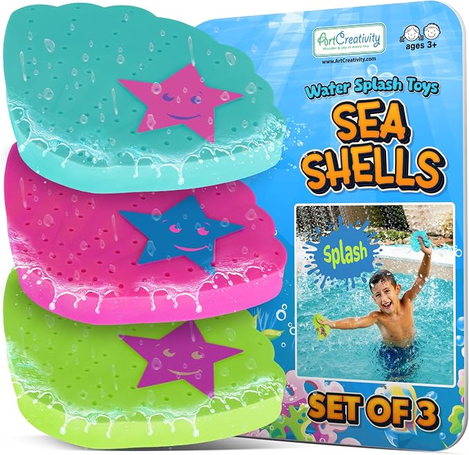 ArtCreativity Sea Shell Water Splash Toys - Set of 3 - Spongy Bath Toys for Kids - Vibrant Colors with Star Accents - Bathtub Toys for Fun in the Tub - Kids Pool Toys and Swimming Pool Accessories
