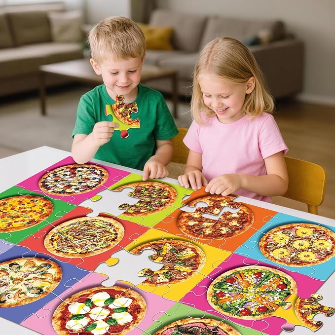 IFLOVE Pizza Floor Puzzle for Kids — 48 Piece Jumbo Jigsaw Puzzle, Food-Themed Puzzle with Colorful Pizza Slices, Educational Toy Birthday for Boys Girls Ages 3-8