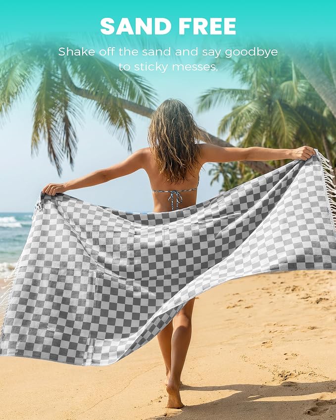 2 Packs Checkered Plaid Yoga Blanket Turkish Towel Extra Large Meditation Supplies Mat Cover Beach Blanket Women Birthday Gift for Mom Wife Sister Girlfriend Mother Adult Friend Husband Son Daughter