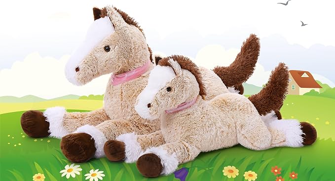 MaoGoLan Large Horse Stuffed Animal, Big Horse Plush Toy for Boy Girl, Ridable Stuffy Pony for Kid, Stuffed Pony Plush Pillow for Baby Shower, Mother's Day Birthday Gifts Party Favor, 33 inches, Brown