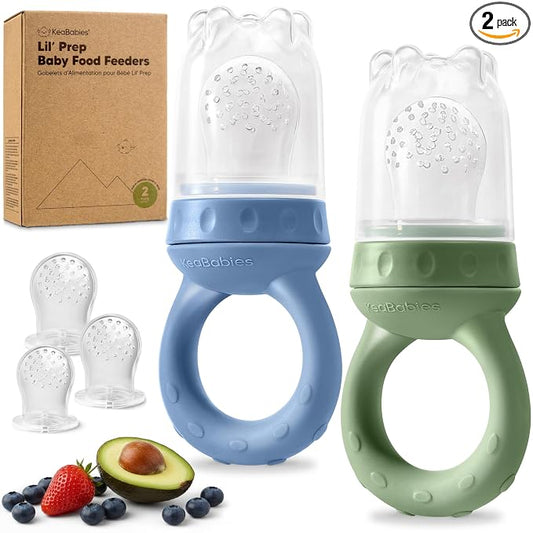 KeaBabies Baby Fruit Feeder 2pk - Silicone Baby Food Feeder for Babies 6-12 Months, Breast Milk Popsicle Teether, Weaning, Pacifier, Freeze Frozen Solid Food, Infant Feeding Essential (Slate)