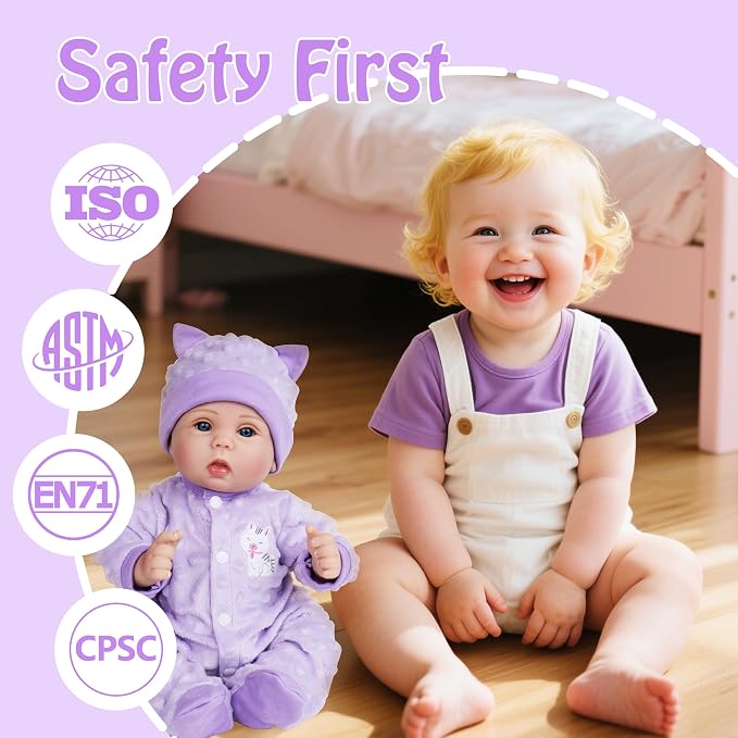 Milidool Lifelike Reborn Baby Dolls Girl-18 inch Realistic Newborn Baby Dolls for Kids Age 3 +,Purple Clothes