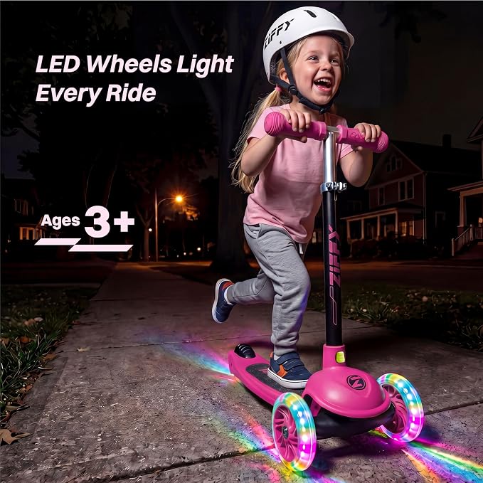 JOVA ZIFFY Multicolor 3 Wheel Scooter for Kids 3-5, Toddler Kick Scooters with LED Light-Up Wheels for Boys and Girls, 5 Adjustable Height and Lean-to-Steer Design, Support up to 110 lbs