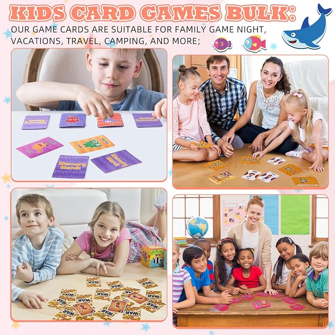 Zubebe 42 Pack Kids Card Games Gifts Bulk Classic Playing Card Game Set for Kids Includes Go Fish, Old Maid, Crazy Eights, Memory Match, Slap Jack, Playing Toy for Party Favors (Vivid)