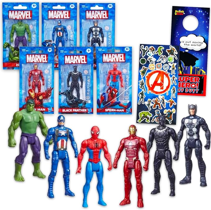 Avengers Action Figure Party Favors Set - Bundle with 8 Superhero Action Figures Iron Man, Spiderman, Captain America, Hulk More Plus Stickers | Avengers Mini Figurines Party Favors for Girls, Boys