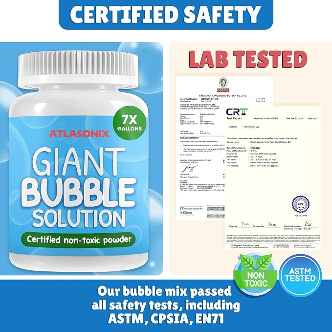 Giant Bubble Solution - Bubble Wands, Bubbles for Kids, Kids Bubbles Mix Powder Makes 896 OZ (7 Gallons) - The Original Solution Mix | 100% Kid Safe